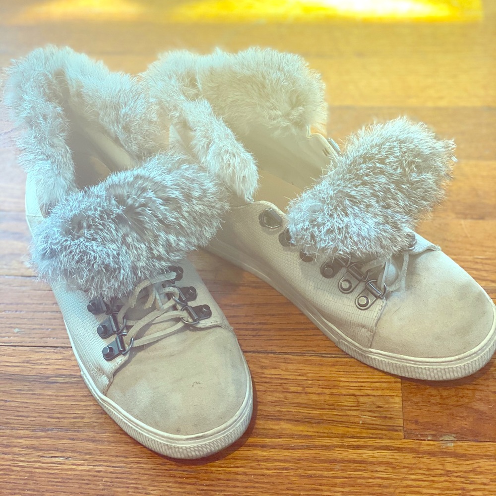 MCBG MaxAzria, rabbit fur boots